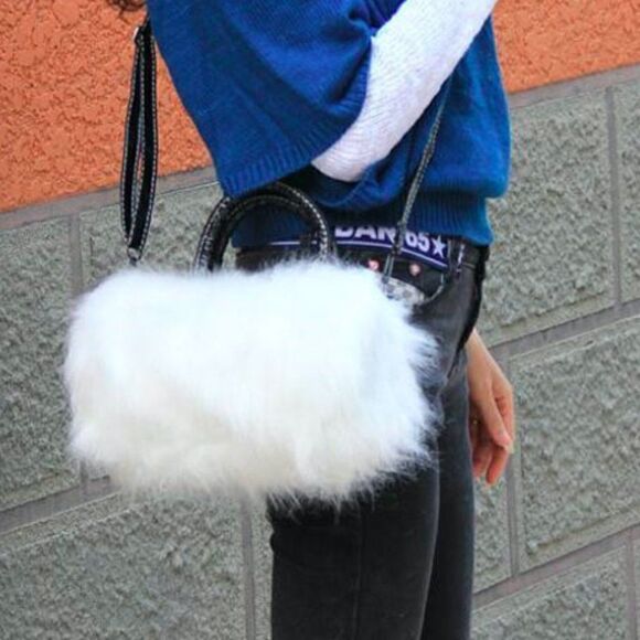 Ladies White Rectangular Fuzzy Purse - Picture 1 of 5